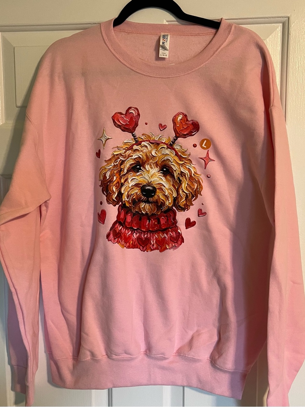 Jerzees Pink Sweatshirt with Heart Puppy Graphic
